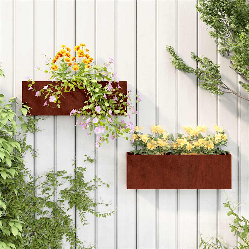 vidaXL Wall Planters 2 pcs Rusty Corten Steel 53x10x17 cm 1