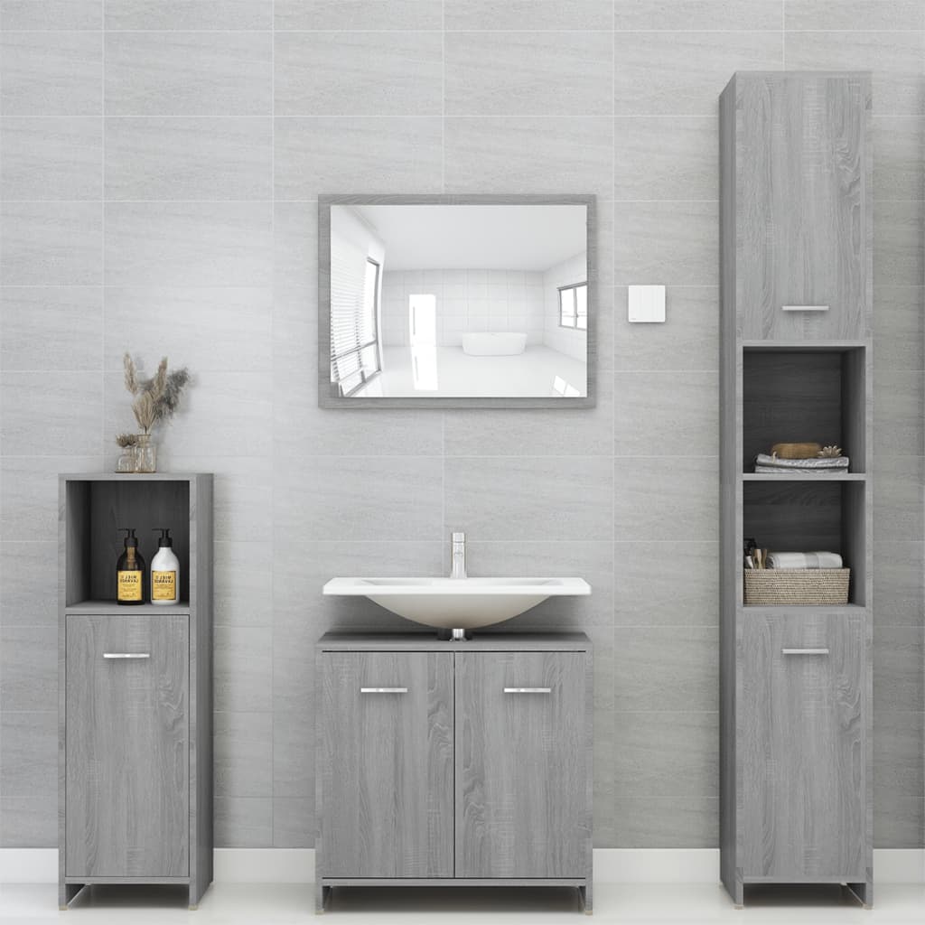 vidaXL Bathroom Cabinet Grey Sonoma 30x30x95 cm Engineered Wood 3