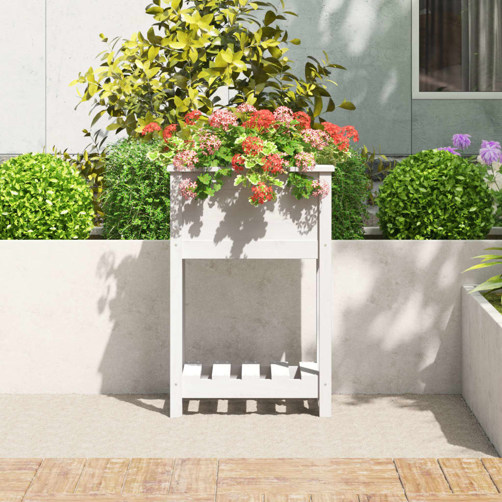 vidaXL Planter with Shelf White 54x34.5x81 cm Solid Wood Pine 3