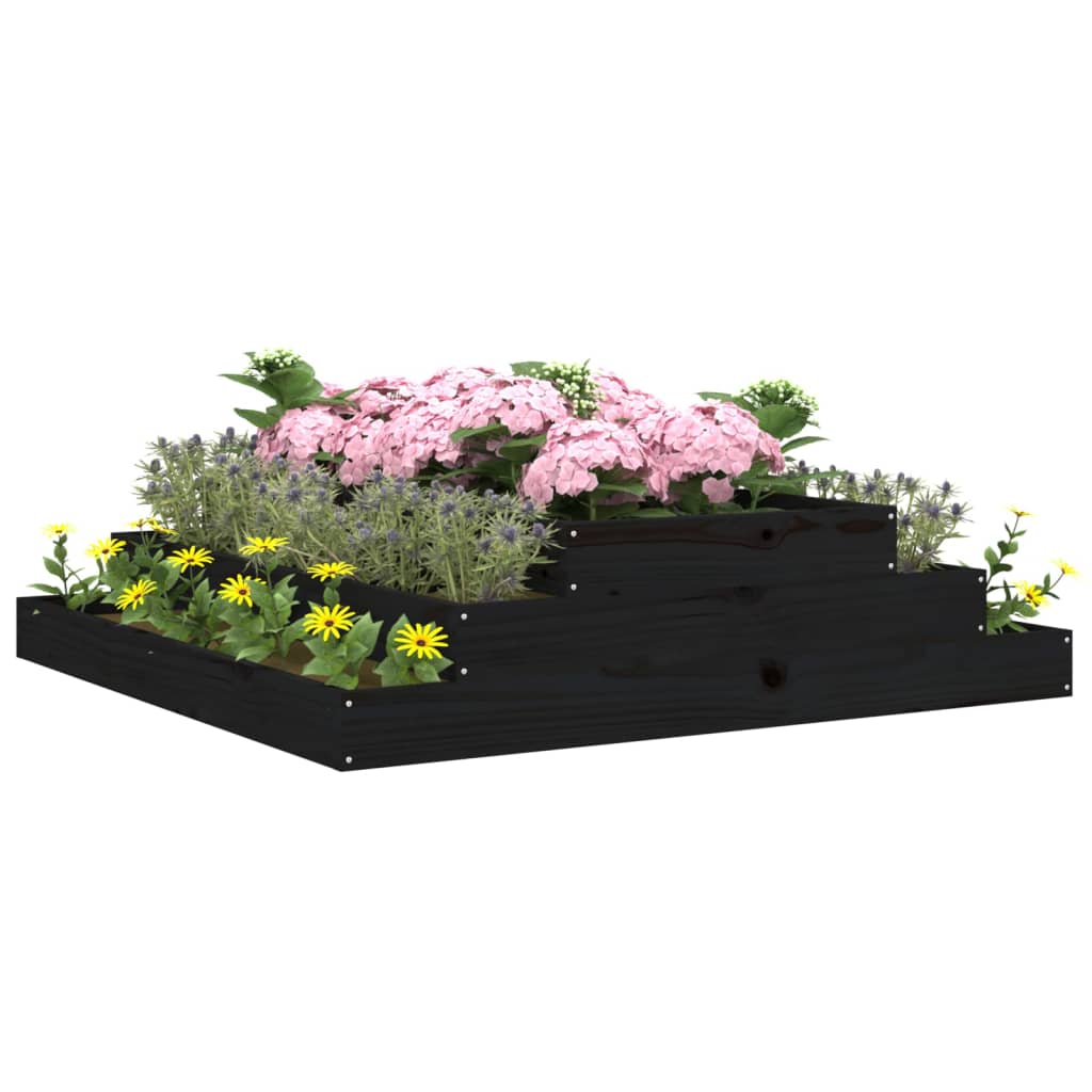 vidaXL Planter Black 110x110x27 cm Solid Wood Pine 3