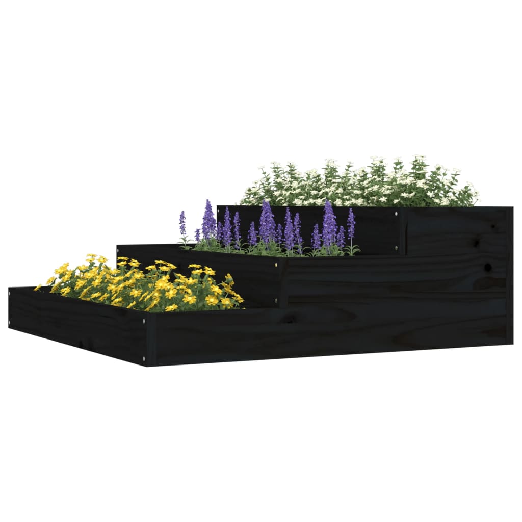 vidaXL Planter Black 78x78x27 cm Solid Wood Pine 3