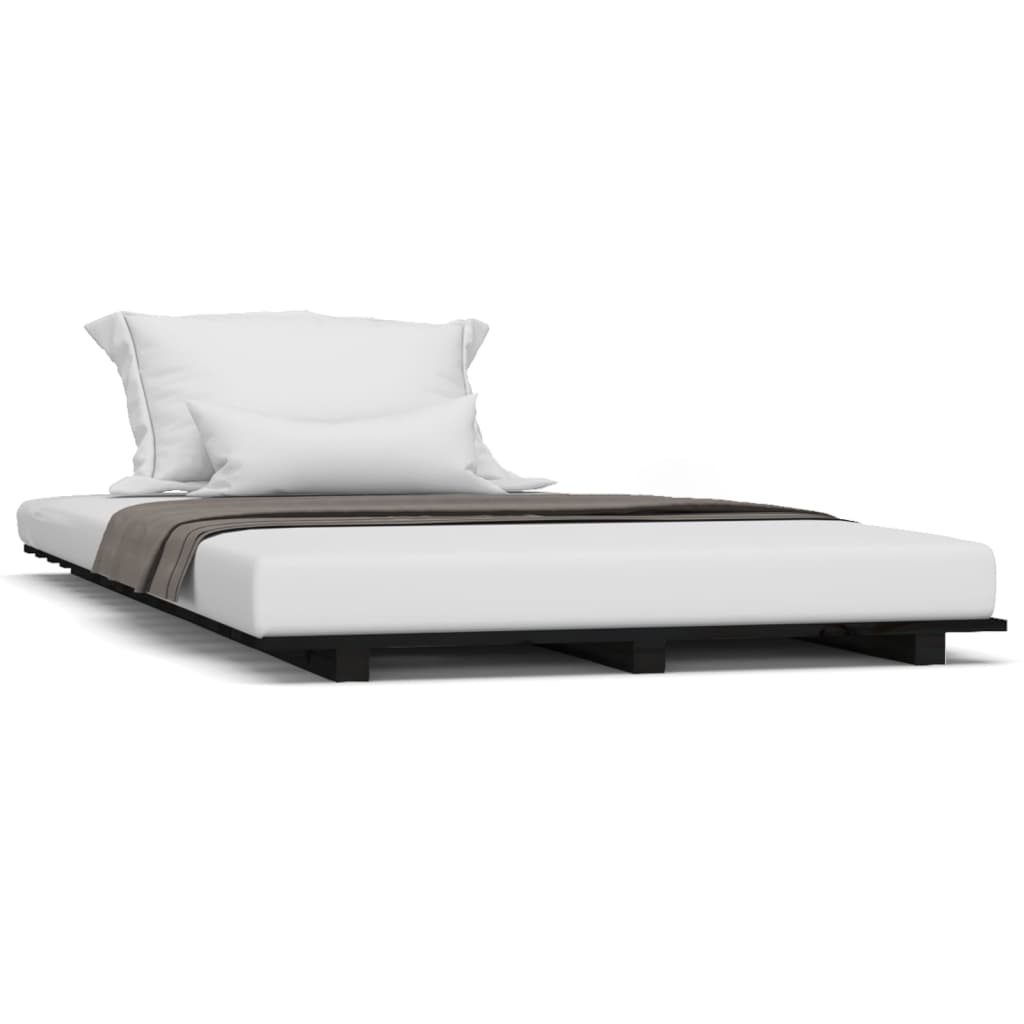 Bed Frame without Mattress Solid Wood Pine Length 190 cm Black 90 cm