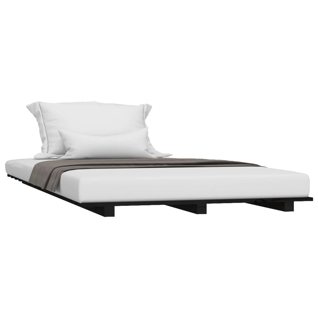 Bed Frame without Mattress Solid Wood Pine Length 190 cm Black 90 cm