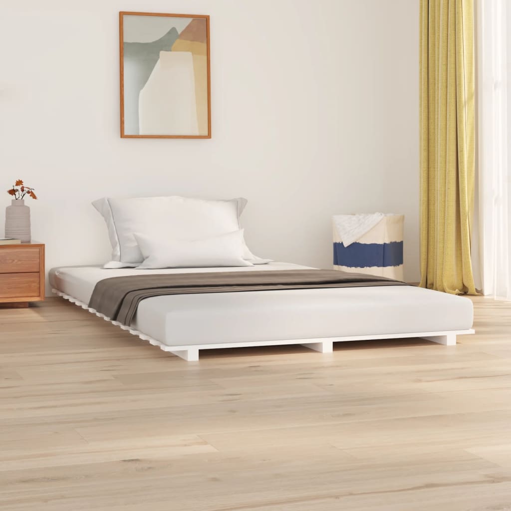 Bed Frame without Mattress Solid Wood Pine Length 190 cm White 135 cm
