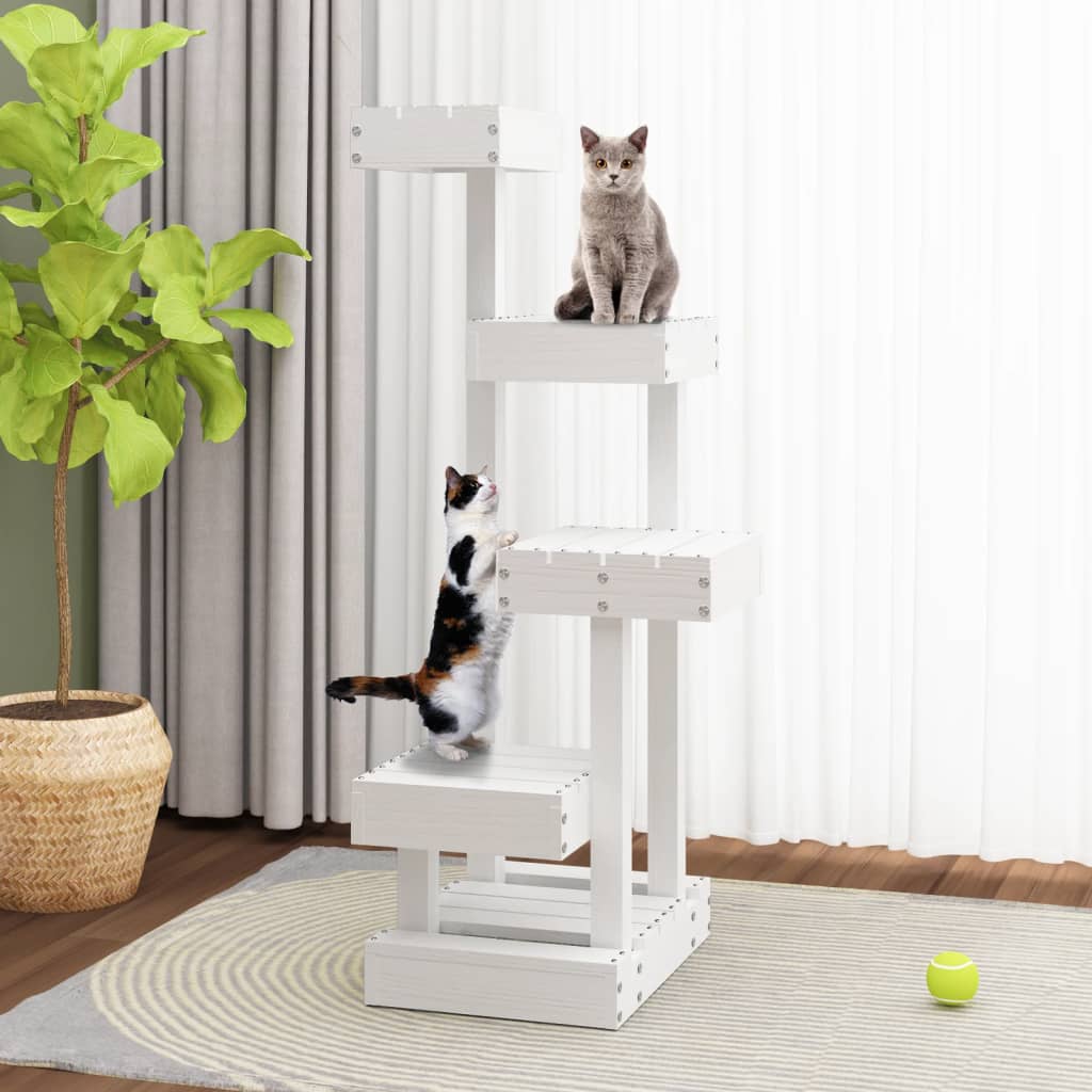 vidaXL Cat Tree White 45.5x49x103 cm Solid Wood Pine 3