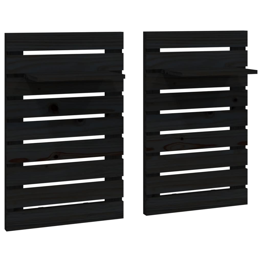 vidaXL Wall-mounted Bedside Shelves 2 pcs Black Solid Wood Pine 2