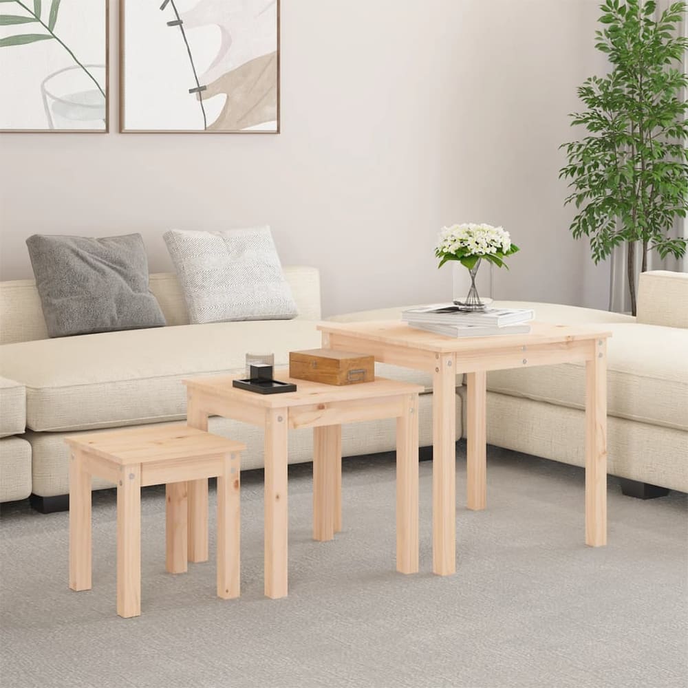 Nesting Tables 3 pcs Solid Wood Pine Natural