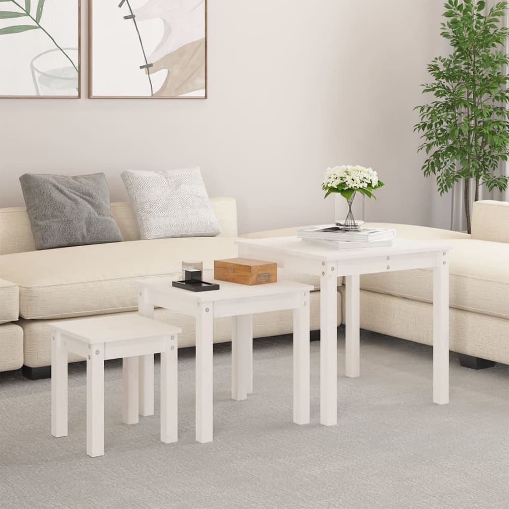 Nesting Tables 3 pcs Solid Wood Pine White