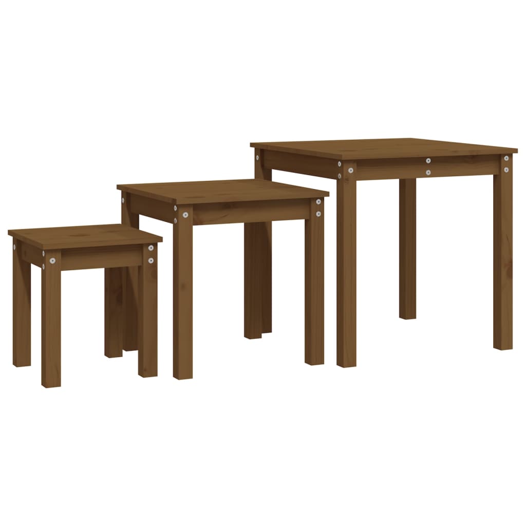 vidaXL Nesting Tables 3 pcs Honey Brown Solid Wood Pine 2