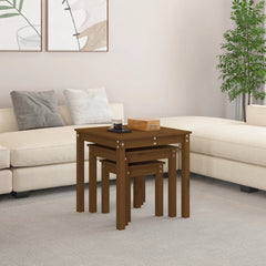 vidaXL Nesting Tables 3 pcs Honey Brown Solid Wood Pine 3