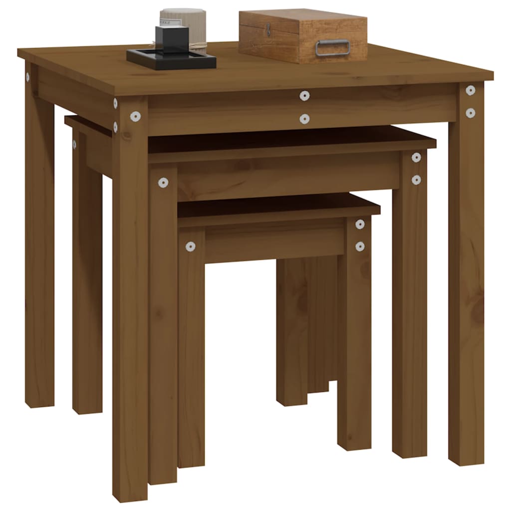 vidaXL Nesting Tables 3 pcs Honey Brown Solid Wood Pine 5