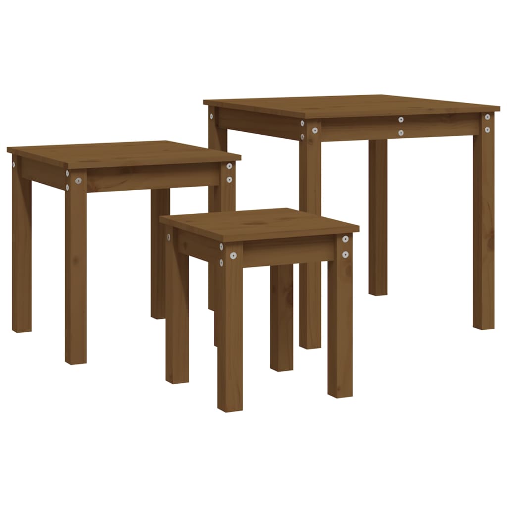 vidaXL Nesting Tables 3 pcs Honey Brown Solid Wood Pine 6