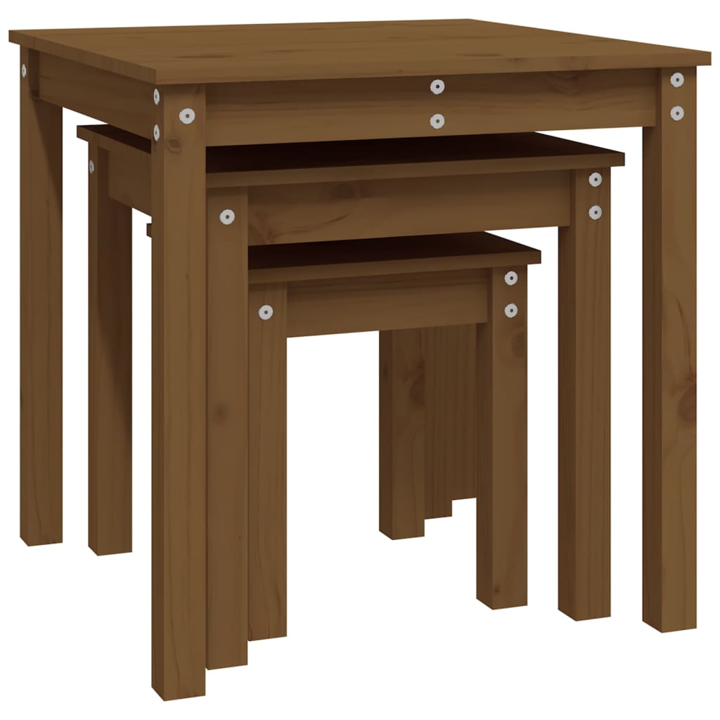 Nesting Tables 3 pcs Solid Wood Pine Honey brown