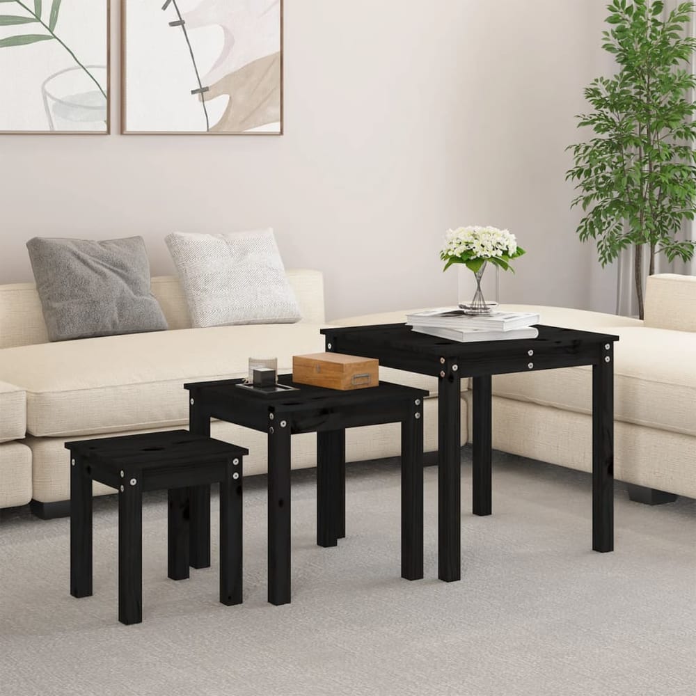 Nesting Tables 3 pcs Solid Wood Pine Black