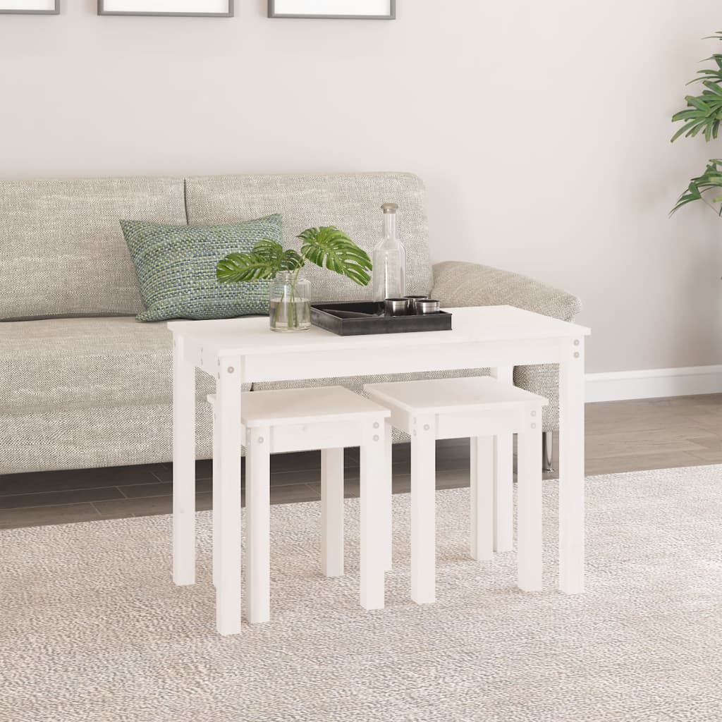 Nesting Tables 3 pcs Solid Wood Pine White