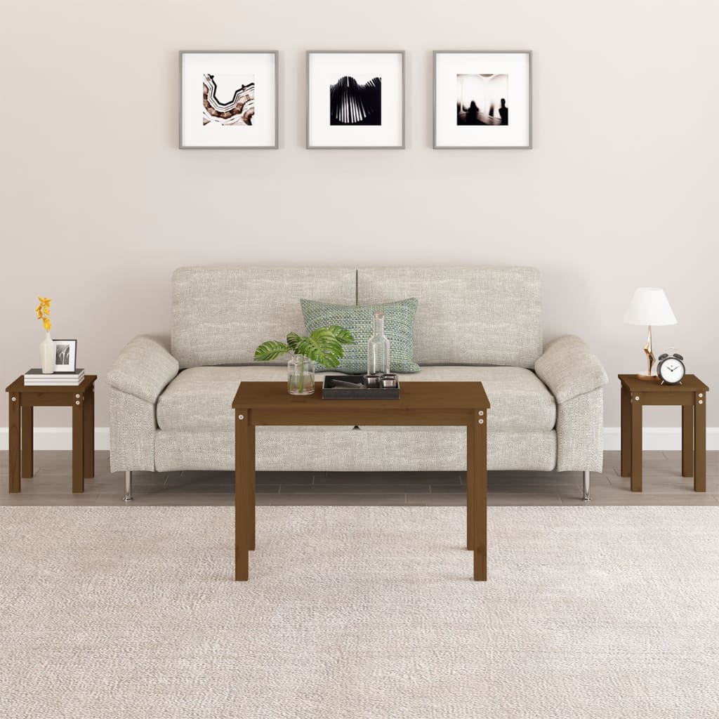 Nesting Tables 3 pcs Solid Wood Pine Honey brown