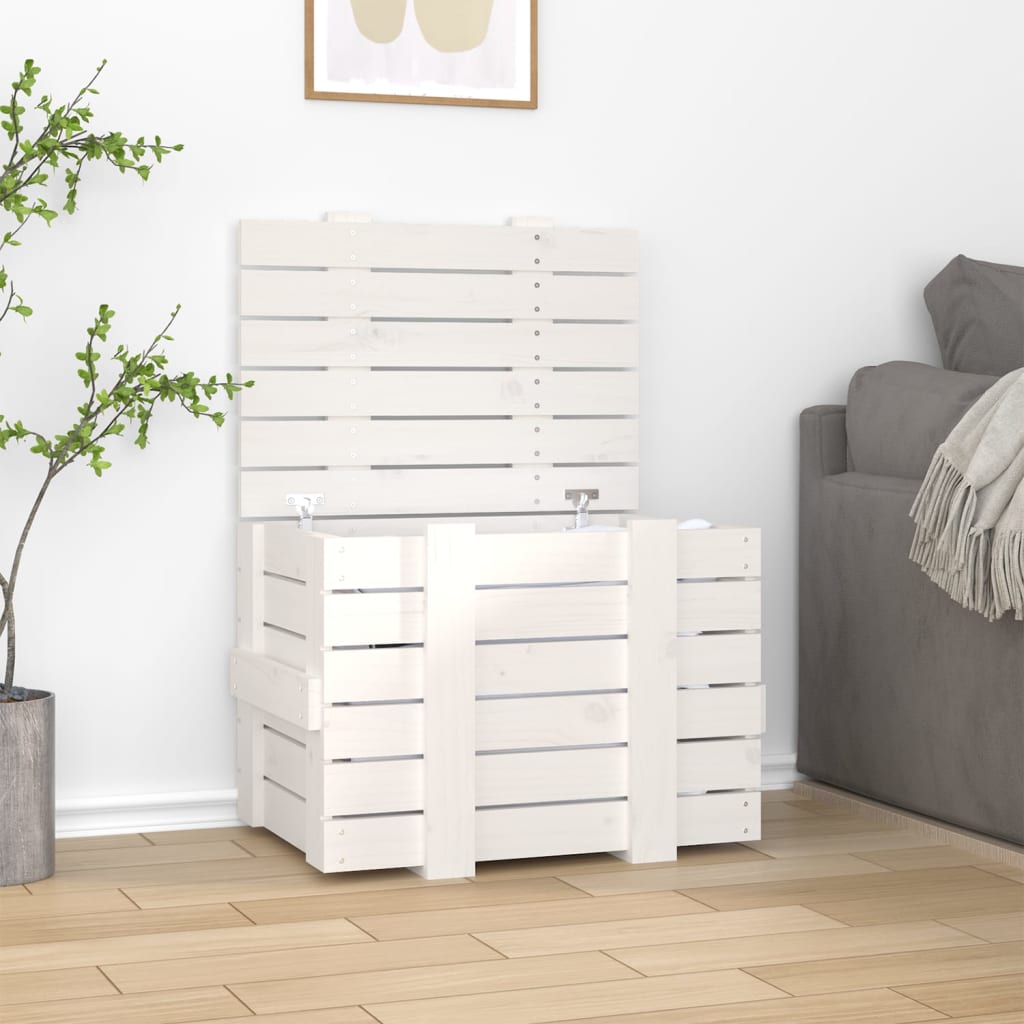 Storage Box Solid Wood Pine in White