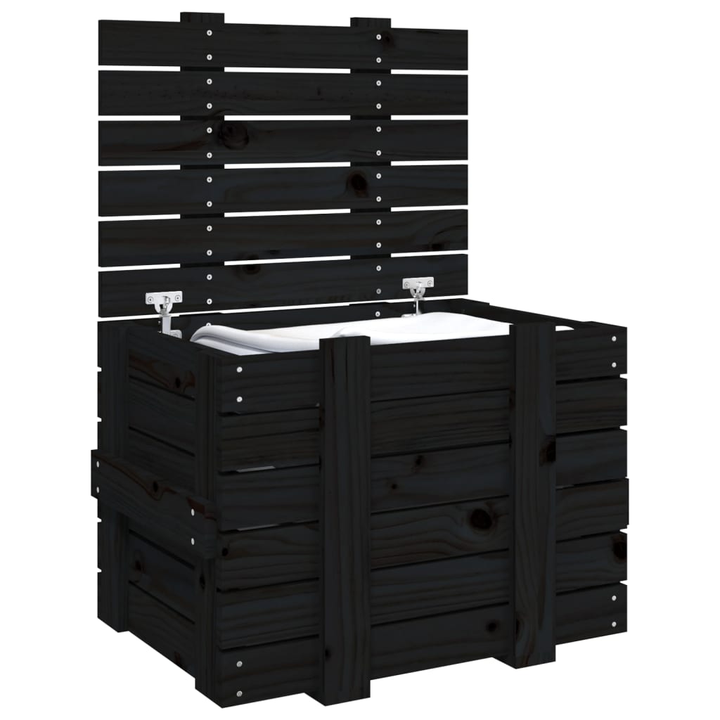 vidaXL Storage Box Black 58x40.5x42 cm Solid Wood Pine 5