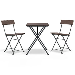 vidaXL 3 Piece Folding Bistro Set Brown Poly Rattan 2