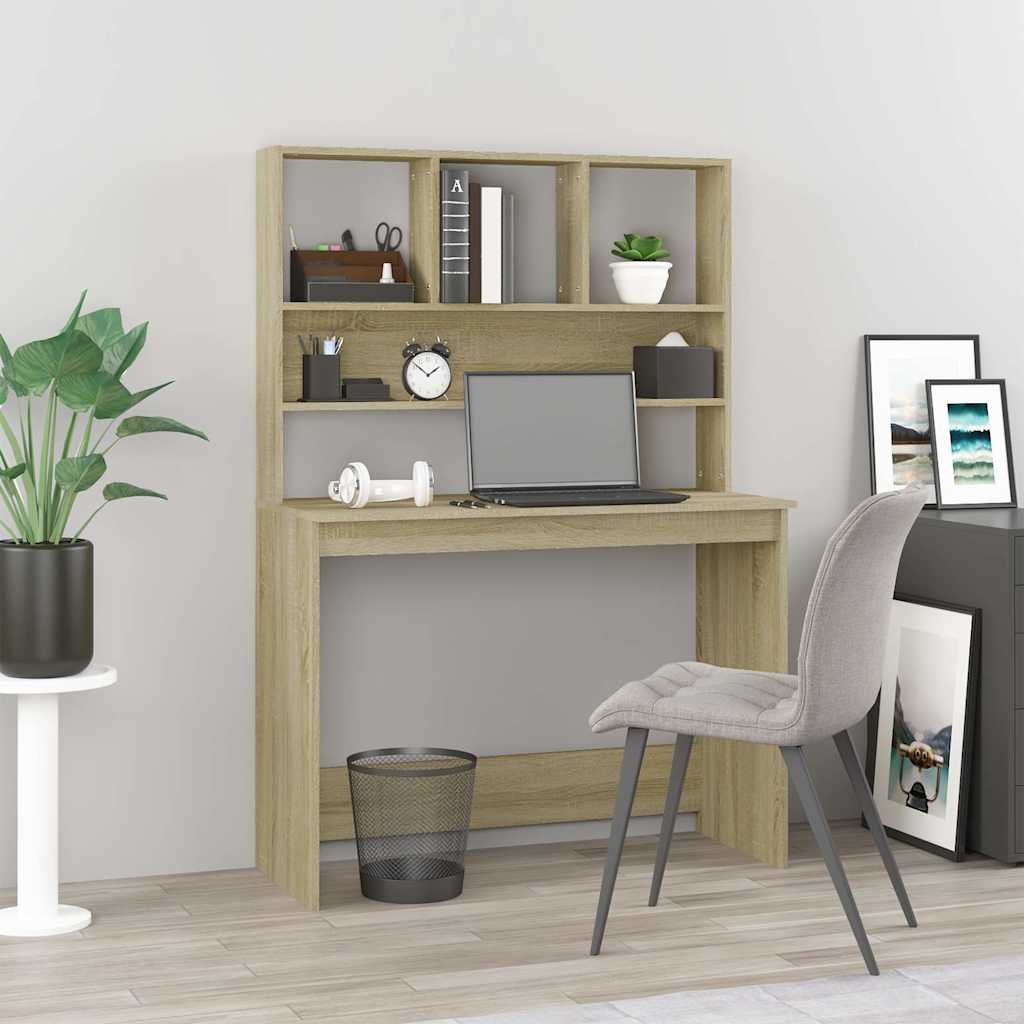 Desk with Shelves 102x45x148 cm Engineered Wood Sonoma oak