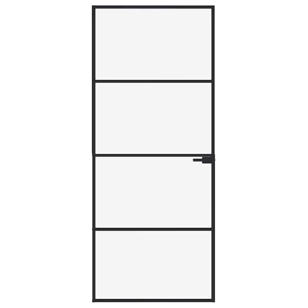 Interior Door Slim Black 83x201.5 cm Tempered Glass&Aluminium 3 Horizontal Bars Black and transparent
