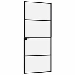Interior Door Slim Black 83x201.5 cm Tempered Glass&Aluminium 3 Horizontal Bars Black and transparent