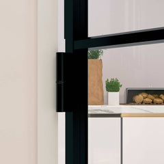 Interior Door Slim Black 83x201.5 cm Tempered Glass&Aluminium 3 Horizontal Bars Black and transparent