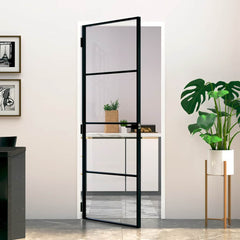 Interior Door Slim Black 83x201.5 cm Tempered Glass&Aluminium 3 Horizontal Bars Black and transparent