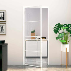 Interior Door Slim Black 83x201.5 cm Tempered Glass&Aluminium 3 Horizontal Bars White and transparent