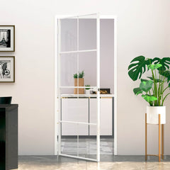 Interior Door Slim Black 83x201.5 cm Tempered Glass&Aluminium 4x2 Grids White and transparent