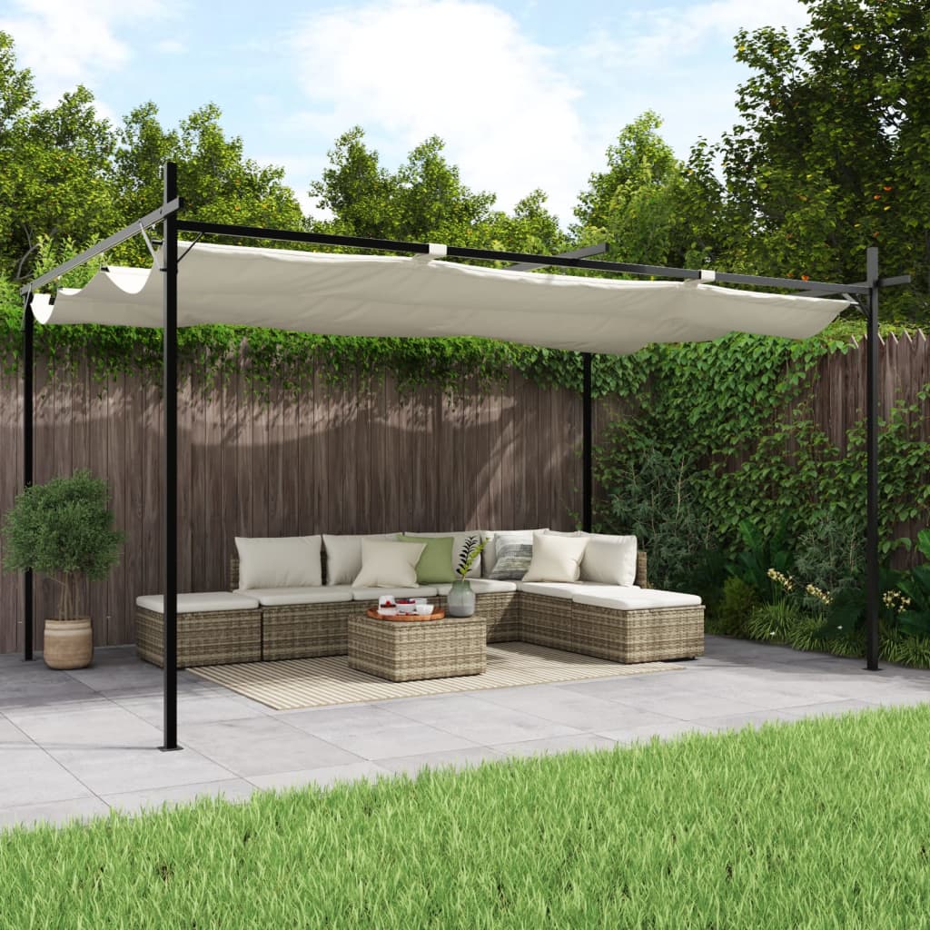 Pergola with Retractable Roof Cream 395 x 292 x 230 cm