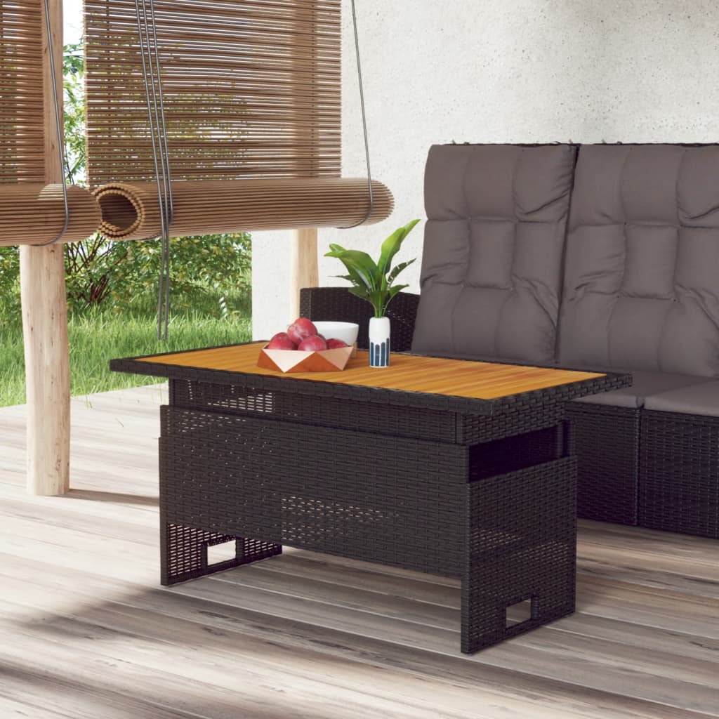 Garden Table 100x50x43/63 Solid Wood Acacia&Poly Rattan Black