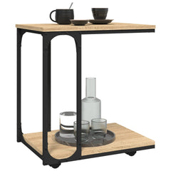 vidaXL Side Table with Wheels Sonoma Oak 50x35x55.5cm Engineered Wood 4