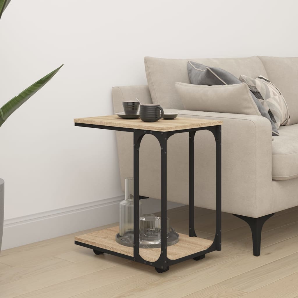 vidaXL Side Table with Wheels Sonoma Oak 50x35x55.5cm Engineered Wood 1