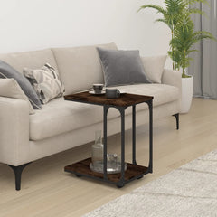 vidaXL Side Table with Wheels Smoked Oak 50x35x55.5cm Engineered Wood 3