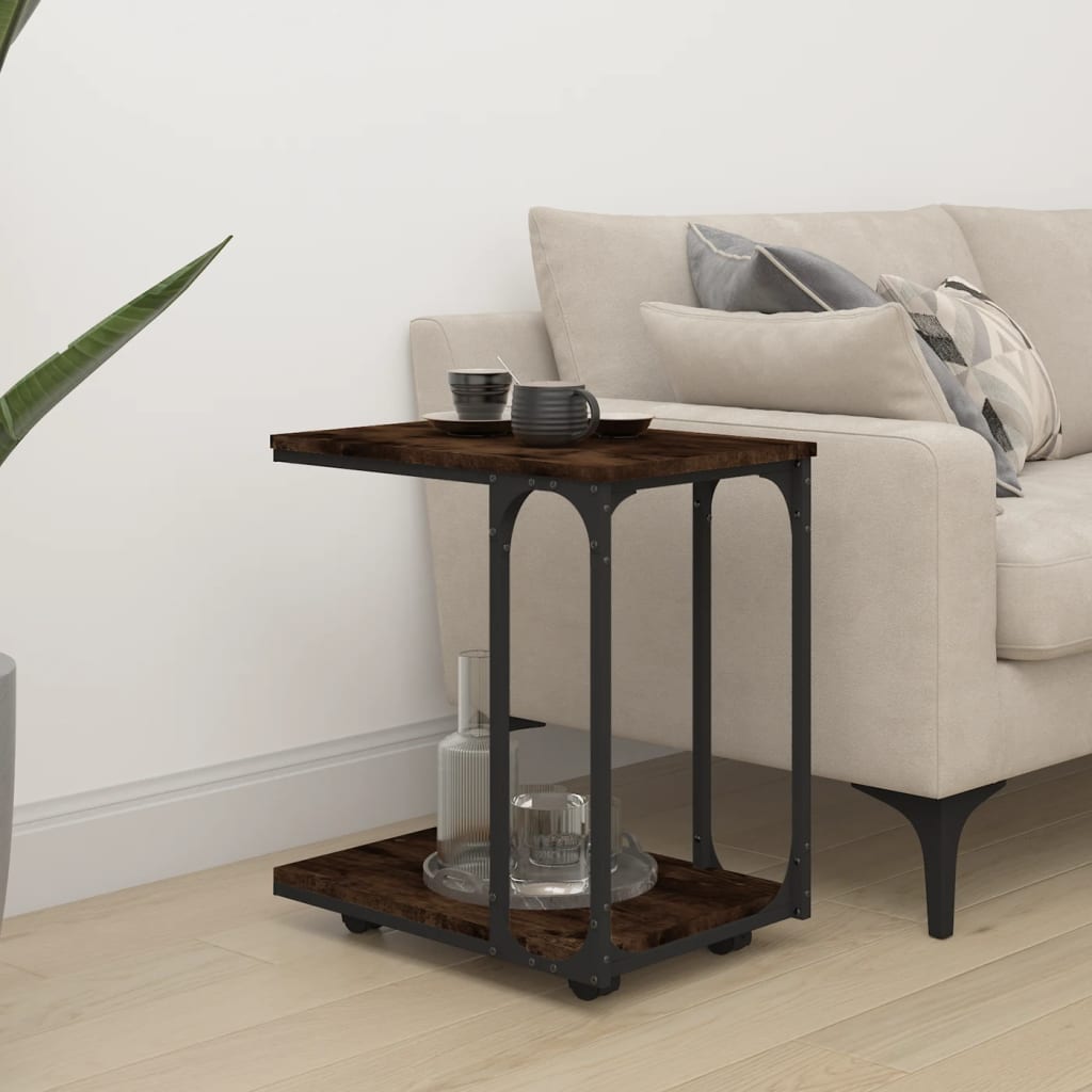 vidaXL Side Table with Wheels Smoked Oak 50x35x55.5cm Engineered Wood 1