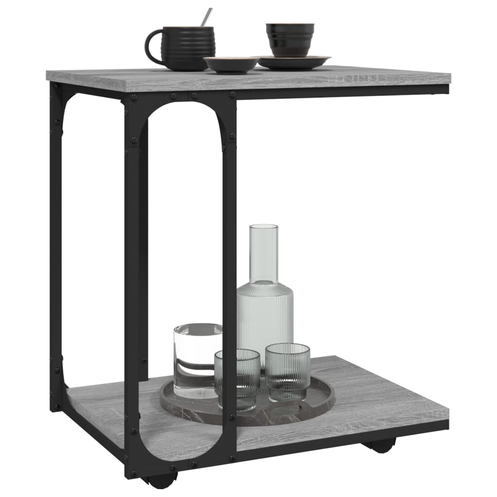 vidaXL Side Table with Wheels Grey Sonoma 50x35x55.5cm Engineered Wood 4
