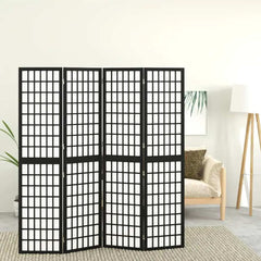 Folding 3-Panel Room Divider Japanese Style Black 160 x 170 cm