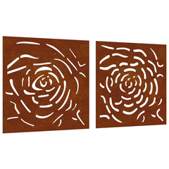 vidaXL Garden Wall Decorations 2 pcs 55x55 cm Corten Steel Rose Design 2