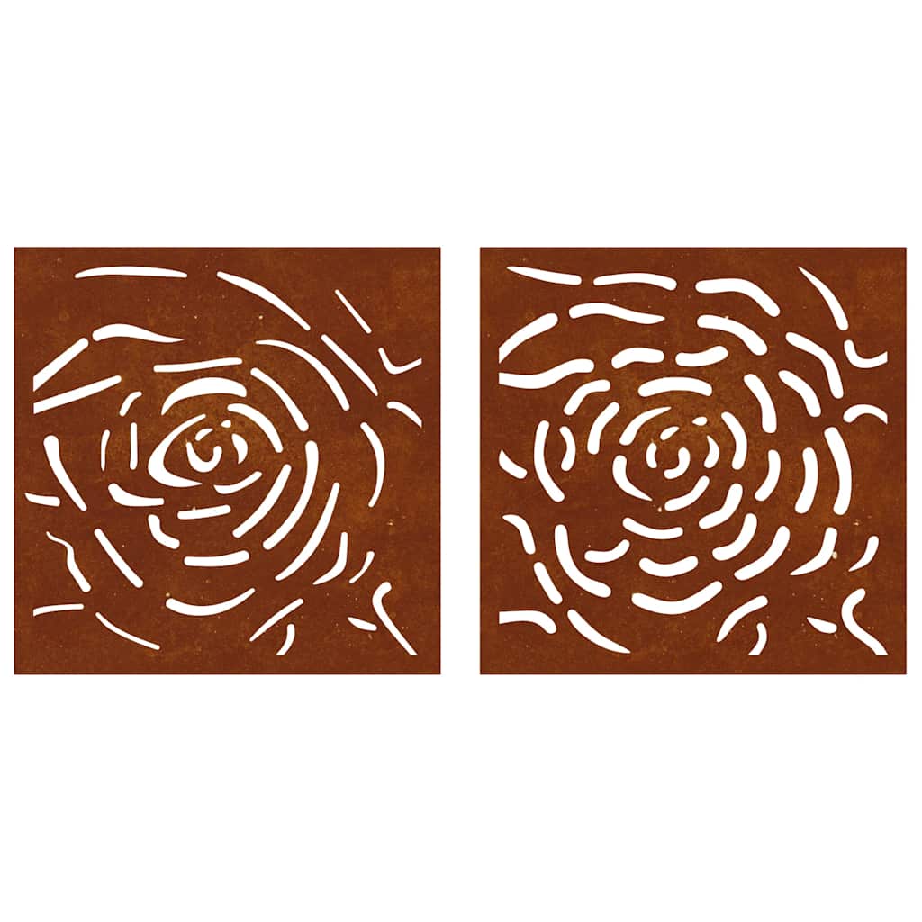 vidaXL Garden Wall Decorations 2 pcs 55x55 cm Corten Steel Rose Design 4