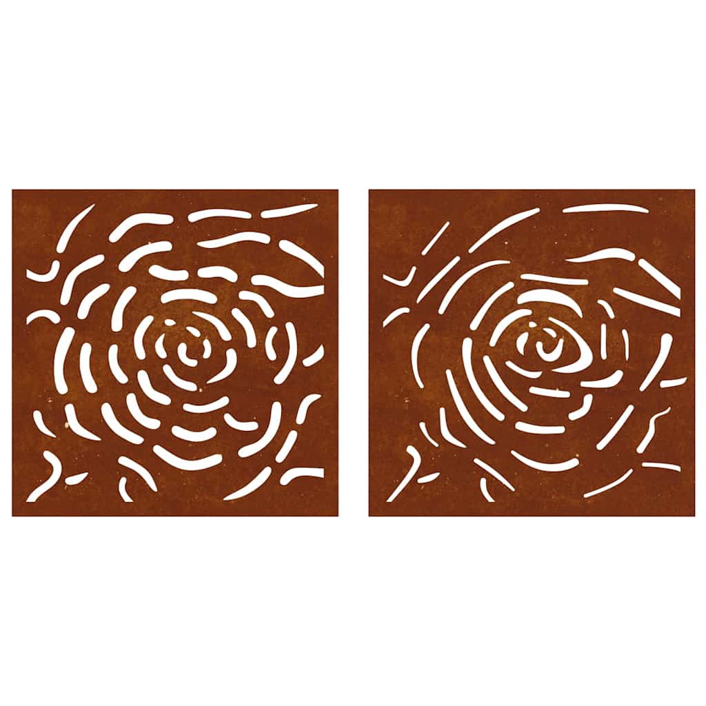 vidaXL Garden Wall Decorations 2 pcs 55x55 cm Corten Steel Rose Design 5