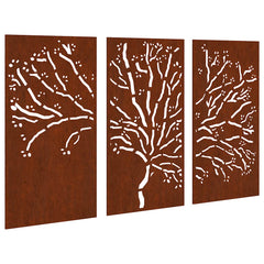 vidaXL Garden Wall Decorations 3 pcs 105x55cm Corten Steel Tree Design 2