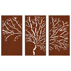 vidaXL Garden Wall Decorations 3 pcs 105x55cm Corten Steel Tree Design 4