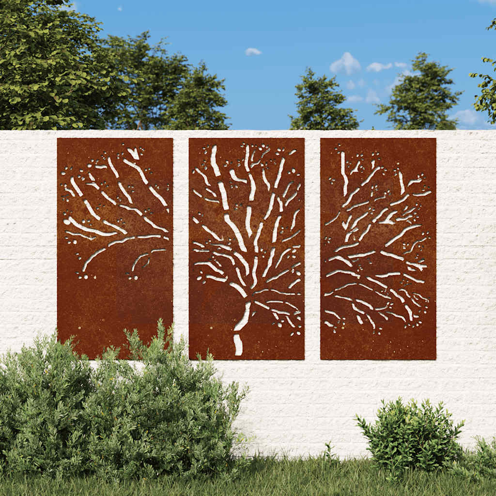 vidaXL Garden Wall Decorations 3 pcs 105x55cm Corten Steel Tree Design 1