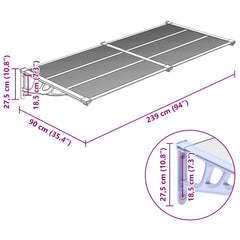 Door Canopy Grey and Transparent Polycarbonate 239 x 90 cm