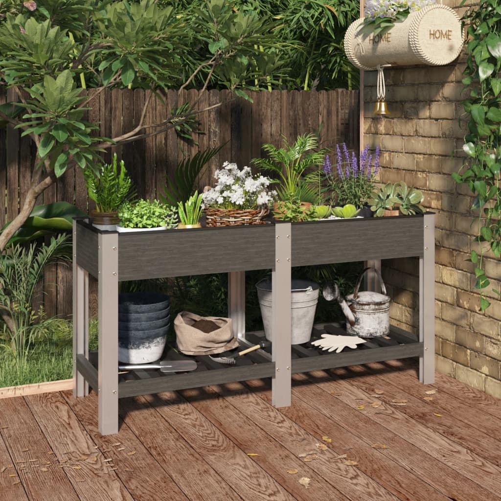 Garden Raised Bed with Shelf Grey WPC 150 cm