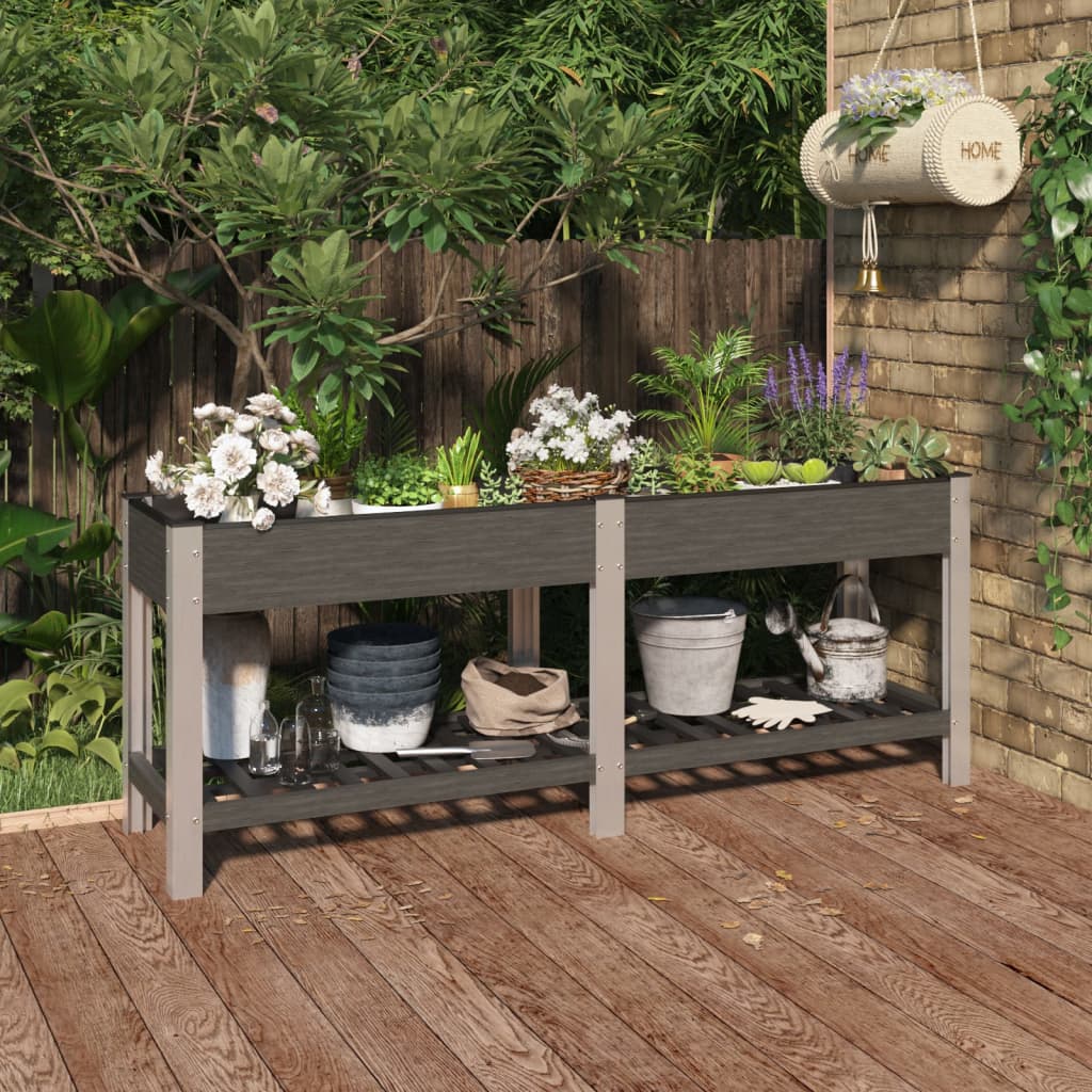 Garden Raised Bed with Shelf Grey WPC 200 cm