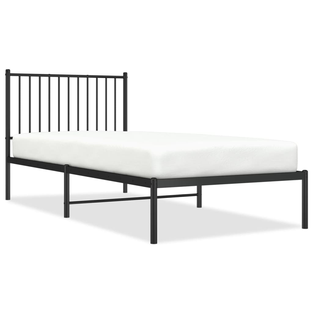 vidaXL Metal Bed Frame without Mattress with Headboard Black 90x200cm 2