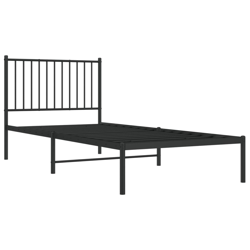 vidaXL Metal Bed Frame without Mattress with Headboard Black 90x200cm 3
