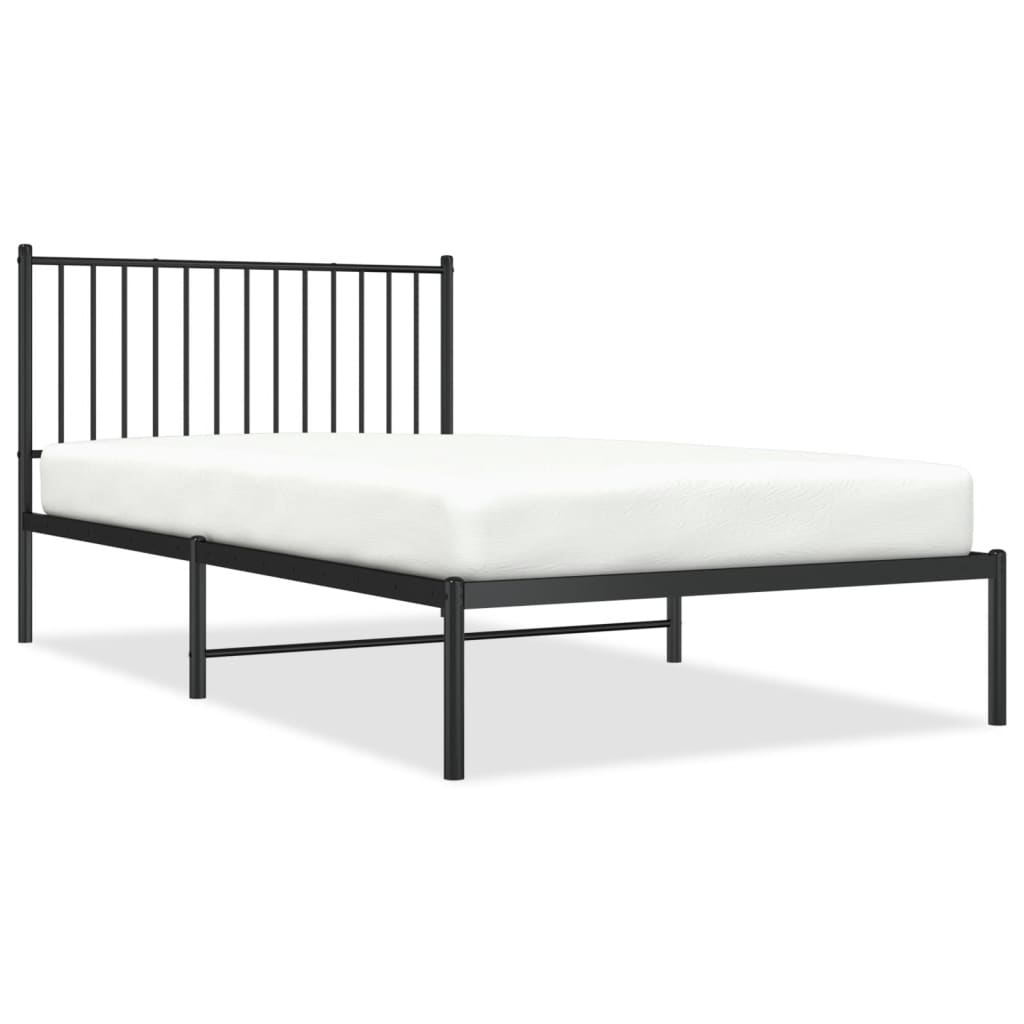 Metal Bed Frame without Mattress Black With headboard 107 cm 203 cm